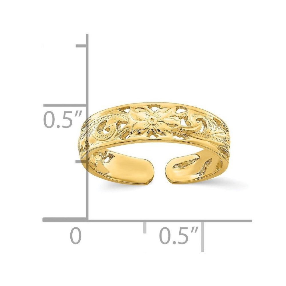 14k Yellow Gold Solid Toe Ring Adjustable Flower … - image 2